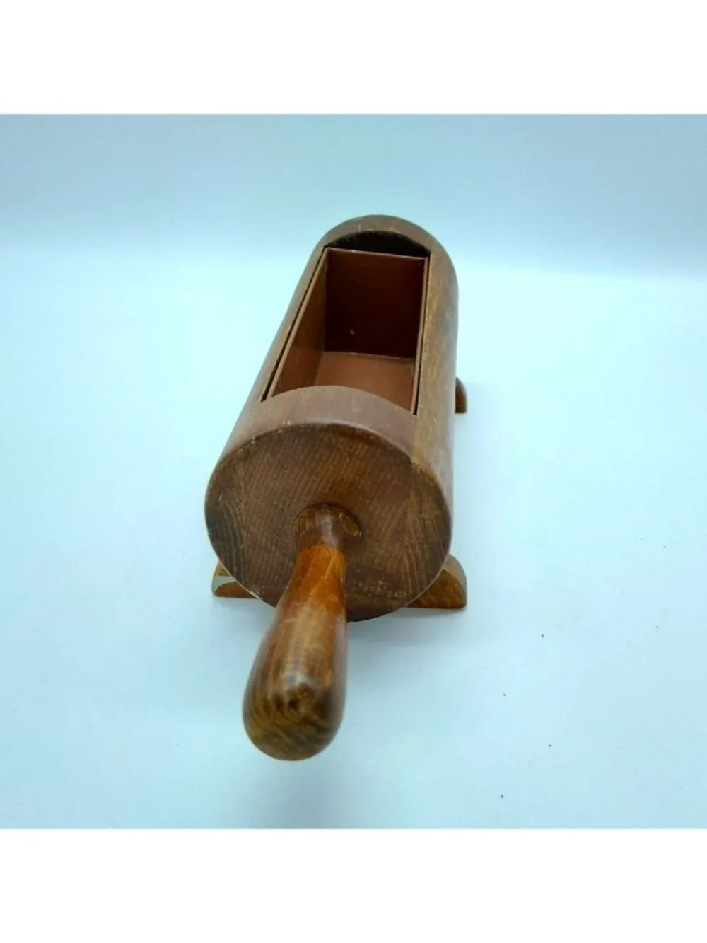 Vintage Wood Rolling Pin Planter or Recipe Card Holder, Painted Tin Insert, 14